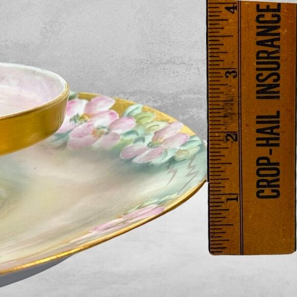 Limoges Porcelain Dogwood Caviar Plate Serving Antiques Tiered Hand Painted Pink - Picture 9 of 9